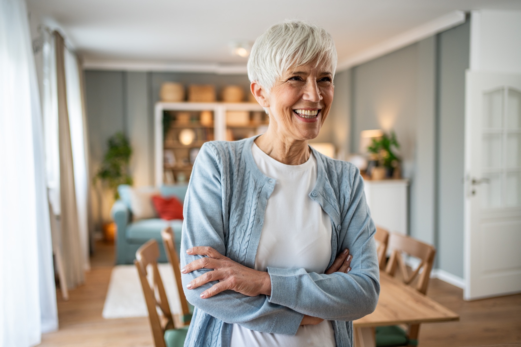 Older woman smiling at home